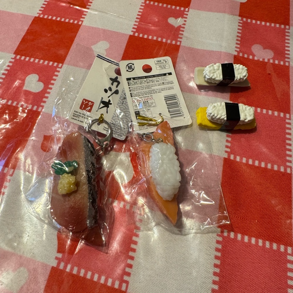 Two fun sushi keychains and erasers!!! Cute!